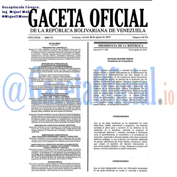 Gaceta Oficial 40734 del 28 agosto 2015