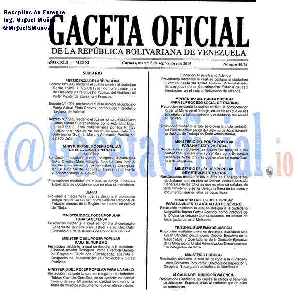 Gaceta Oficial 40741 del 8 septiembre 2015