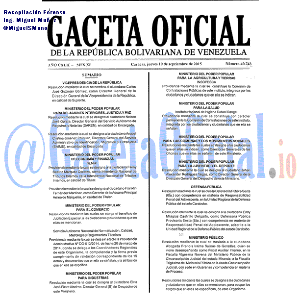 Gaceta Oficial 40743 del 10 septiembre 2015