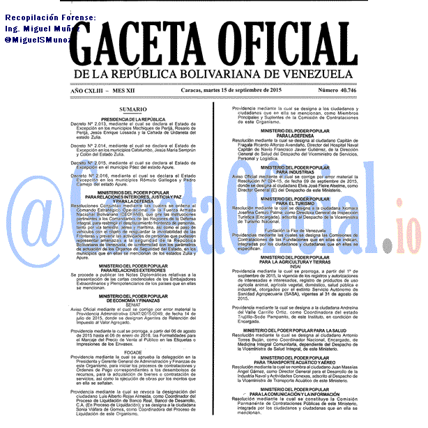 Gaceta Oficial 40746 del 15 septiembre 2015