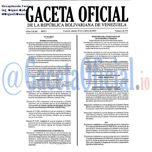 Gaceta Oficial 40770 del 20 octubre 2015
