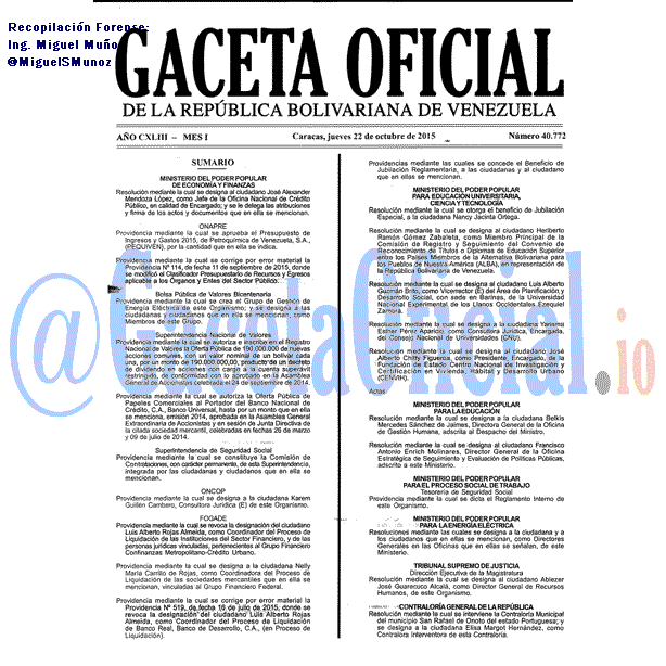 Gaceta Oficial 40772 del 22 octubre 2015