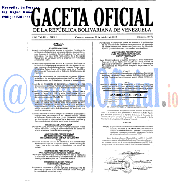 Gaceta Oficial 40776 del 28 octubre 2015
