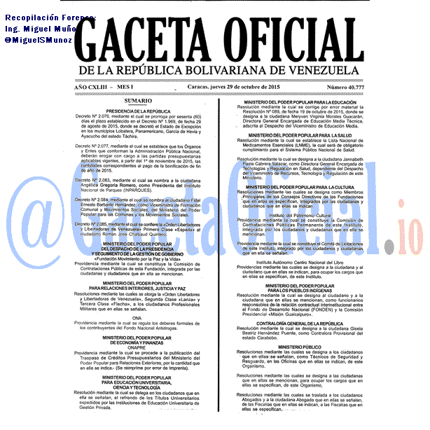 Gaceta Oficial 40777 del 29 octubre 2015