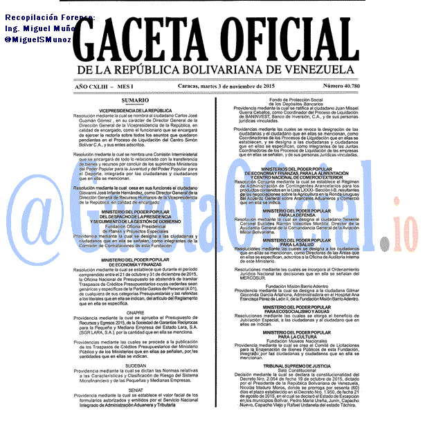 Gaceta Oficial 40780 del 3 noviembre 2015