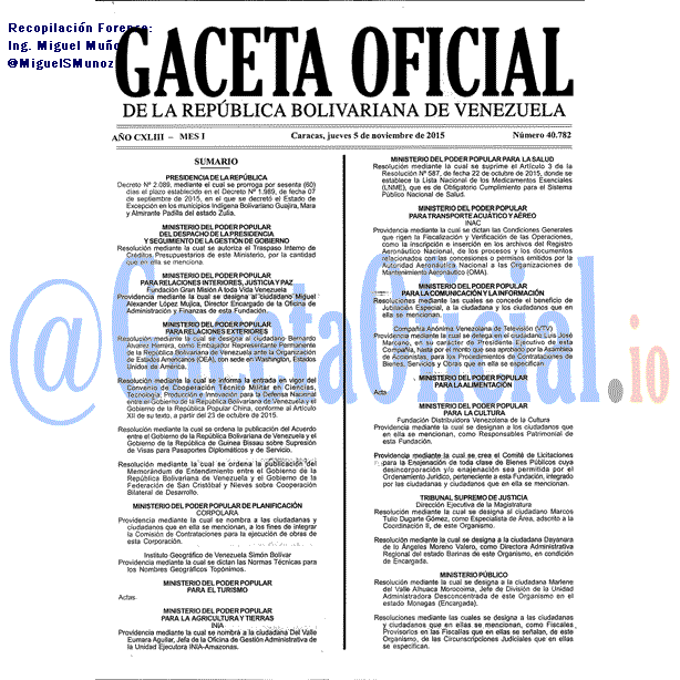 Gaceta Oficial 40782 del 5 noviembre 2015