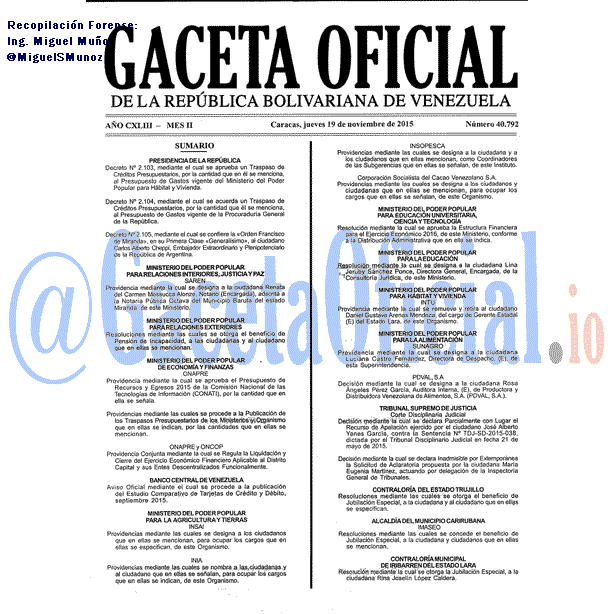Gaceta Oficial 40792 del 19 noviembre 2015