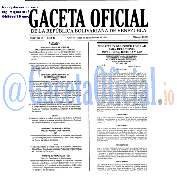 Gaceta Oficial 40799 del 30 noviembre 2015