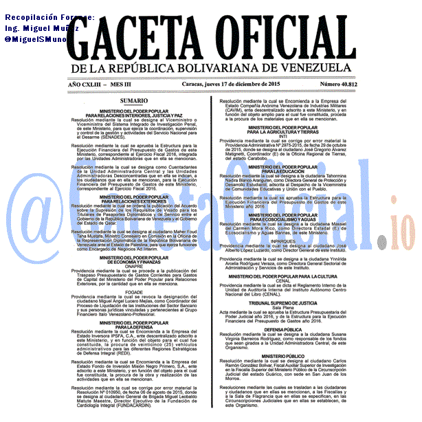 Gaceta Oficial 40812 del 17 diciembre 2015