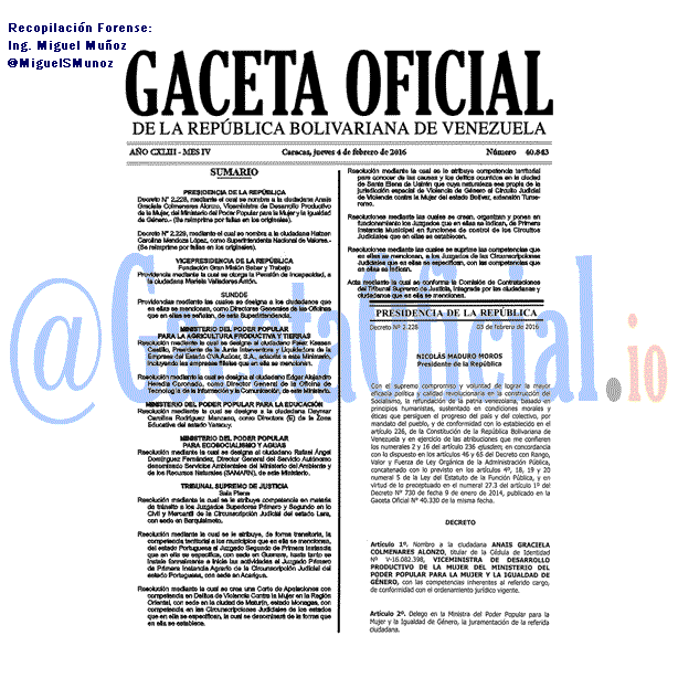 Gaceta Oficial 40843 del 4 febrero 2016
