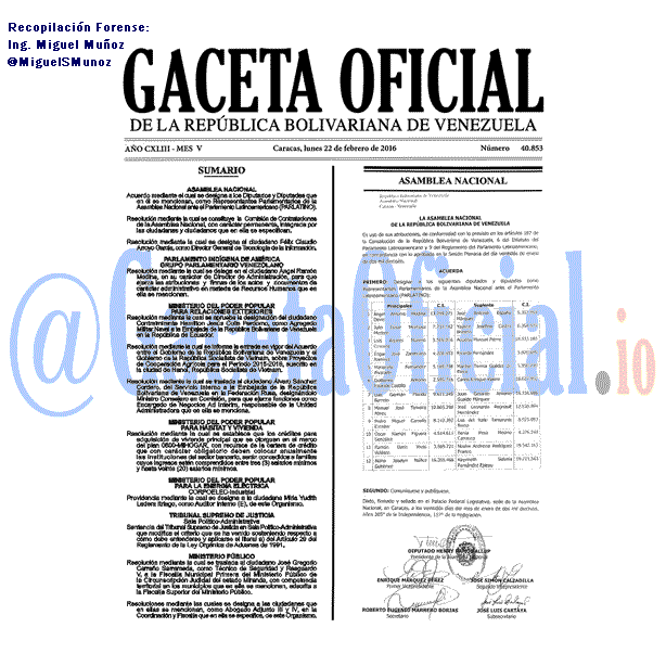 Gaceta Oficial 40853 del 22 febrero 2016