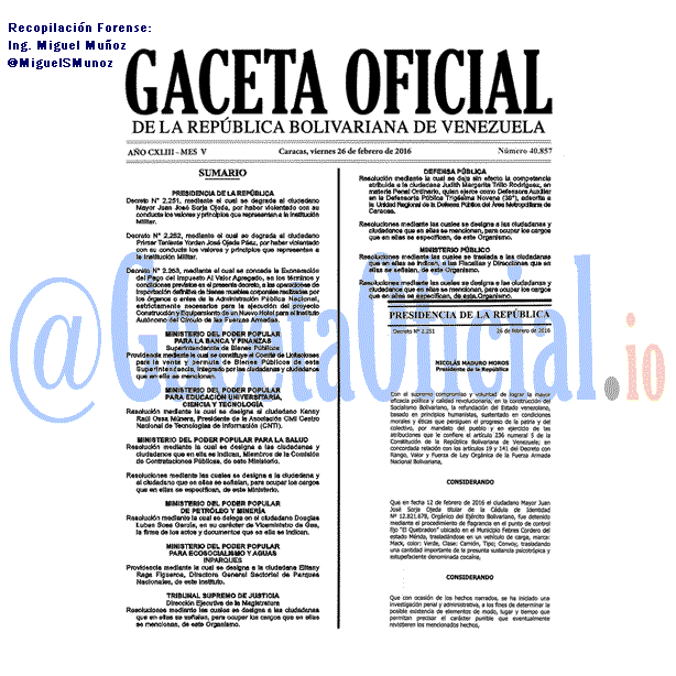Gaceta Oficial 40857 del 26 febrero 2016