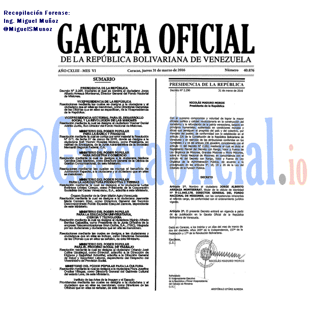 Gaceta Oficial 40876 del 31 marzo 2016