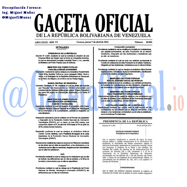 Gaceta Oficial 40881 del 7 Abril 2016