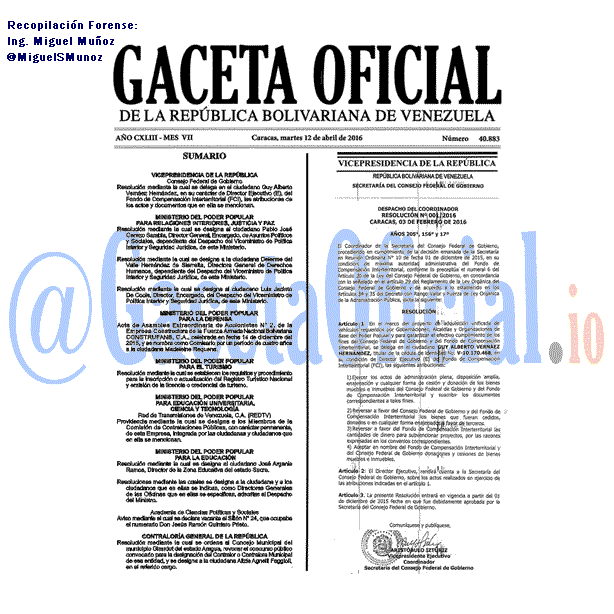 Gaceta Oficial 40883 del 12 abril 2016