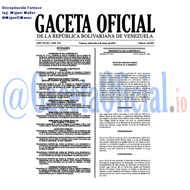 Gaceta Oficial 40896 del 4 mayo 2016