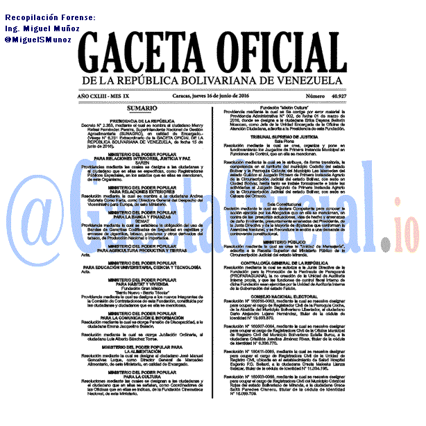 Gaceta Oficial 40927 del 16 junio 2016