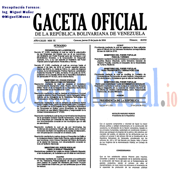 Gaceta Oficial 40932 del 23 junio 2016