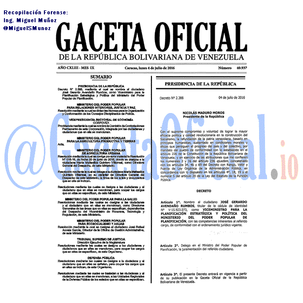 Gaceta Oficial 40937 del 4 julio 2016