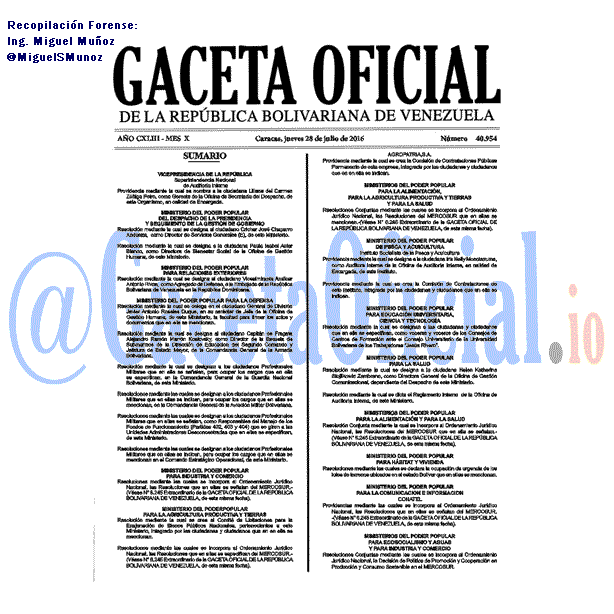 Gaceta Oficial 40954 del 28 julio 2016