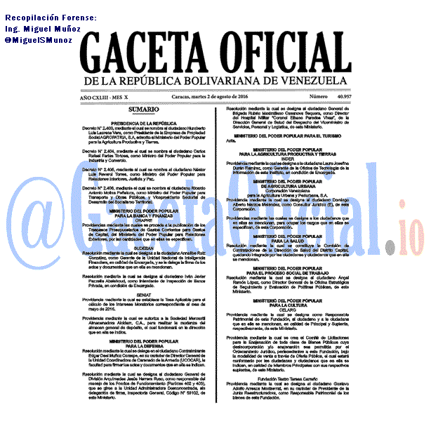 Gaceta Oficial 40957 del 2 agosto 2016