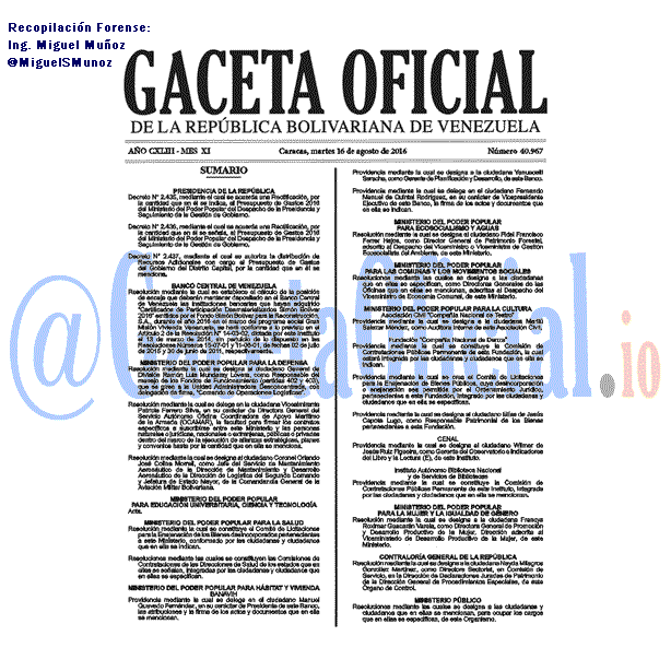 Gaceta Oficial 40967 del 16 agosto 2016
