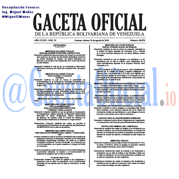 Gaceta Oficial 40970 del 19 agosto 2016