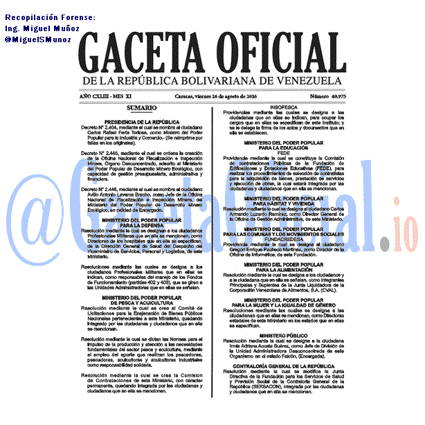 Gaceta Oficial 40975 del 26 agosto 2016