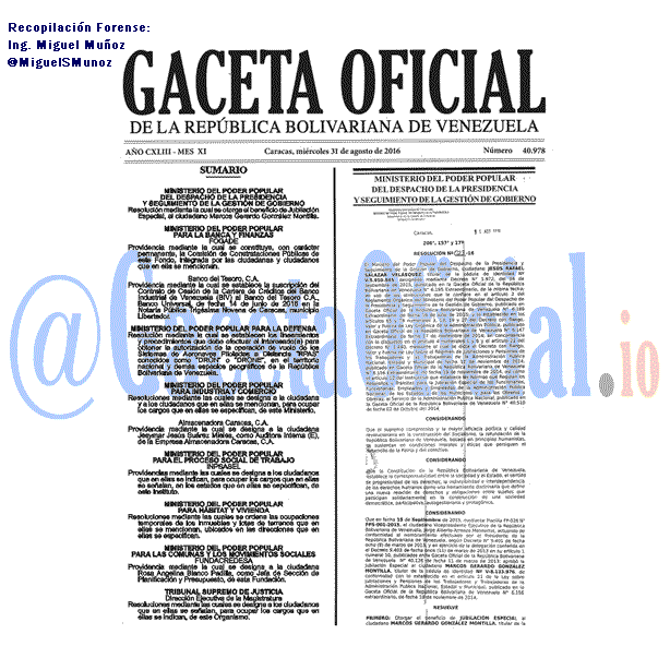 Gaceta Oficial 40978 del 31 agosto 2016
