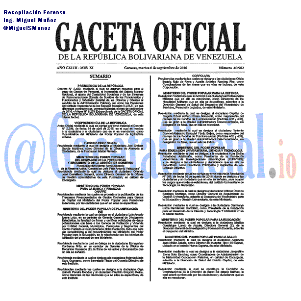 Gaceta Oficial 40982 del 6 Septiembre 2016