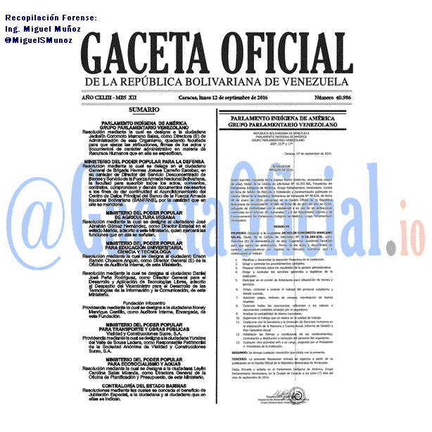 Gaceta Oficial 40986 del 12 Septiembre 2016