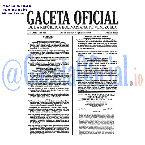 Gaceta Oficial 40992 del 20 Septiembre 2016