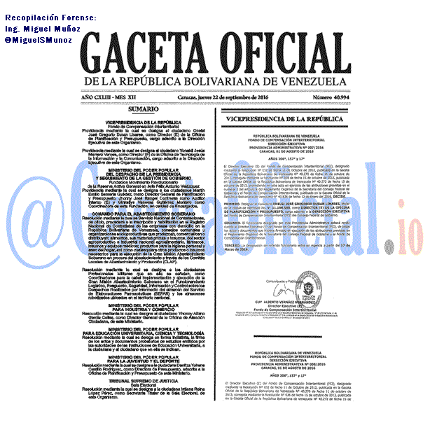 Gaceta Oficial 40994 del 22 Septiembre 2016