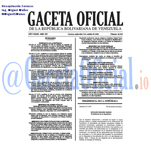 Gaceta Oficial 41003 del 5 octubre 2016