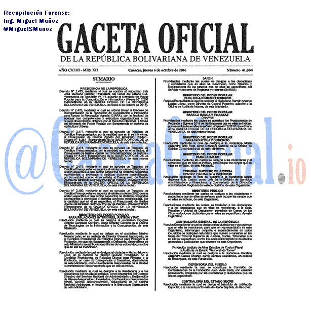 Gaceta Oficial 41004 del 6 octubre 2016