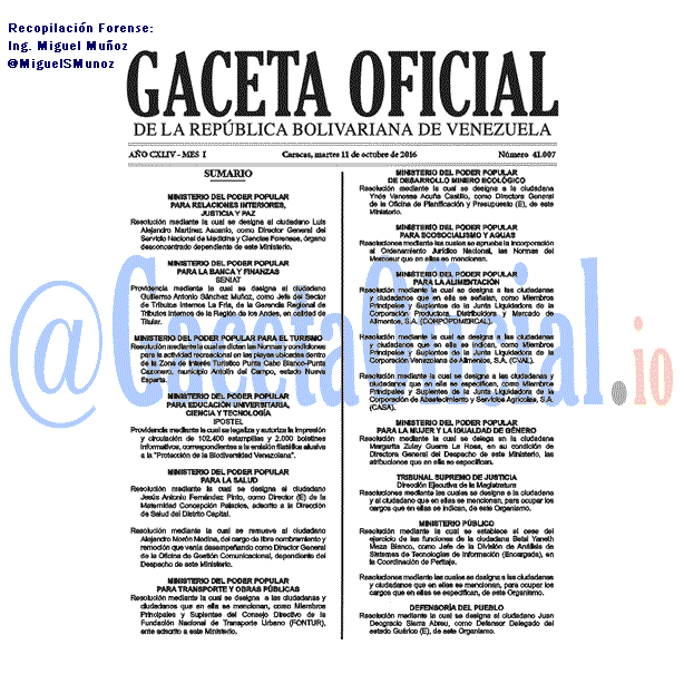 Gaceta Oficial 41007 del 11 octubre 2016