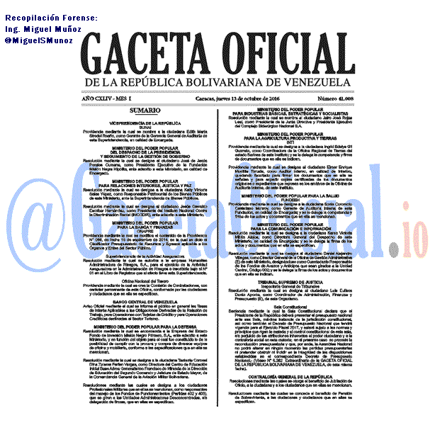 Gaceta Oficial 41008 del 13 octubre 2016