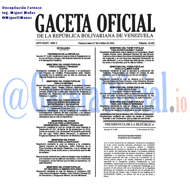 Gaceta Oficial 41010 del 17 octubre 2016