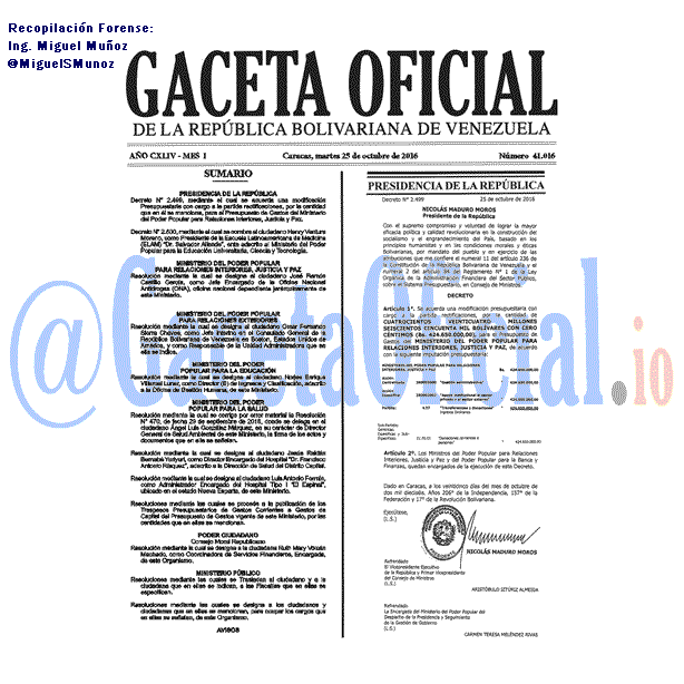 Gaceta Oficial 41016 del 25 octubre 2016
