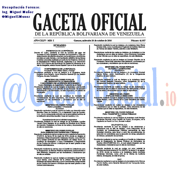 Gaceta Oficial 41017 del 26 octubre 2016