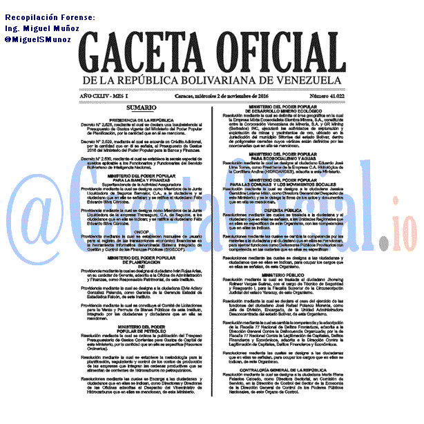 Gaceta Oficial 41022 del 2 noviembre 2016