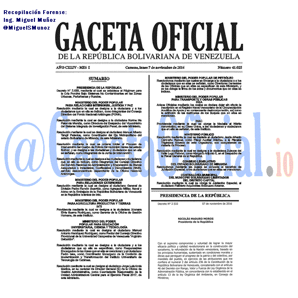 Gaceta Oficial 41025 del 7 noviembre 2016