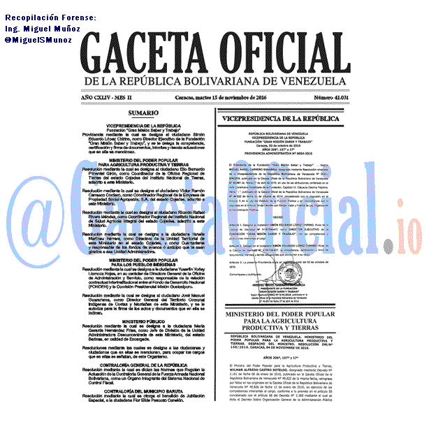Gaceta Oficial 41031 del 15 Noviembre 2016 