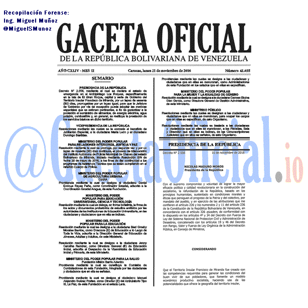 Gaceta Oficial 41035 del 21 Noviembre 2016