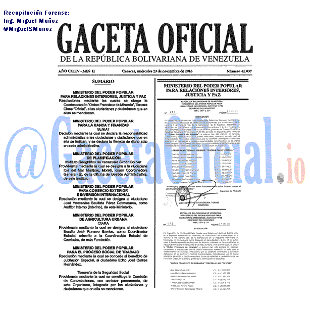 Gaceta Oficial 41037 del 23 Noviembre 2016