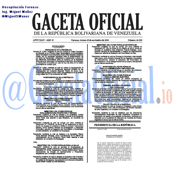 Gaceta Oficial 41039 del 25 noviembre 2016