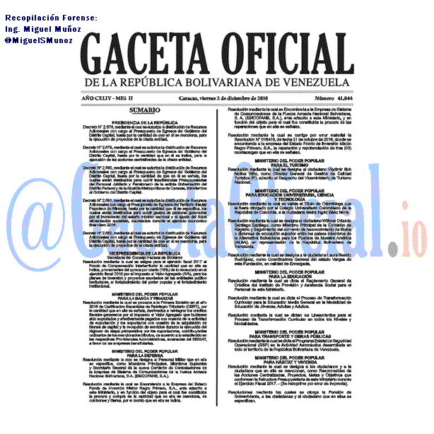Gaceta Oficial 41044 del 2 diciembre 2016