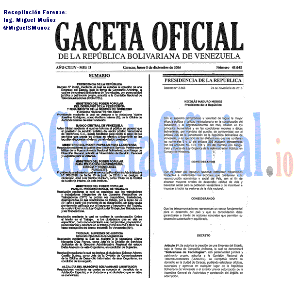 Gaceta Oficial 41045 del 5 diciembre 2016