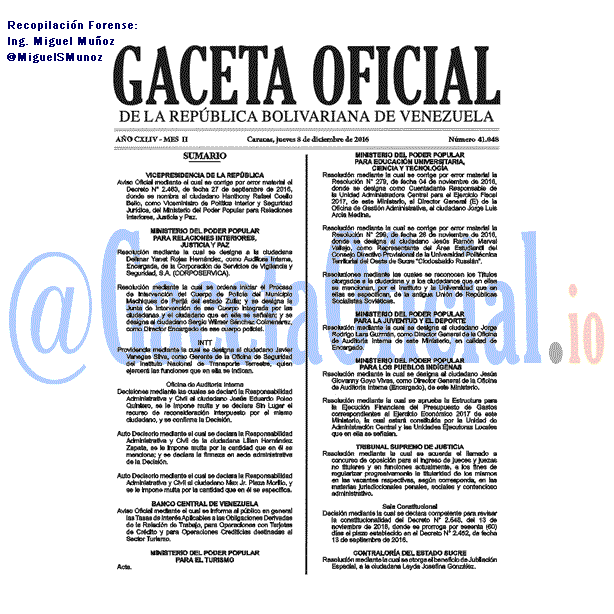 Gaceta Oficial 41048 del 8 diciembre 2016