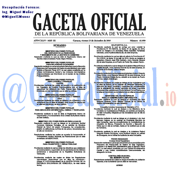 Gaceta Oficial 41059 del 23 diciembre 2016